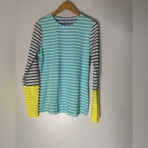 Lands End Small Tall Blue White Stripe Long Slim Swim Shirt Rash Guard‎